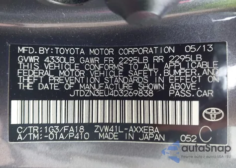 2013 Toyota Prius V Three z USA, uszkodzony, nr VIN JTDZN3EU4D3269838